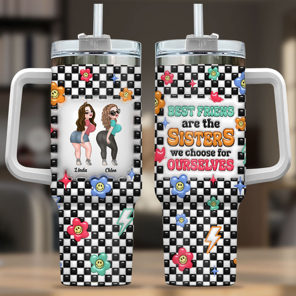 Custom Christmas Birthday Gifts For Best Friend • Sisters By Hearts - Personalized 3D Inflated Effect Printed 40 Oz Tumbler