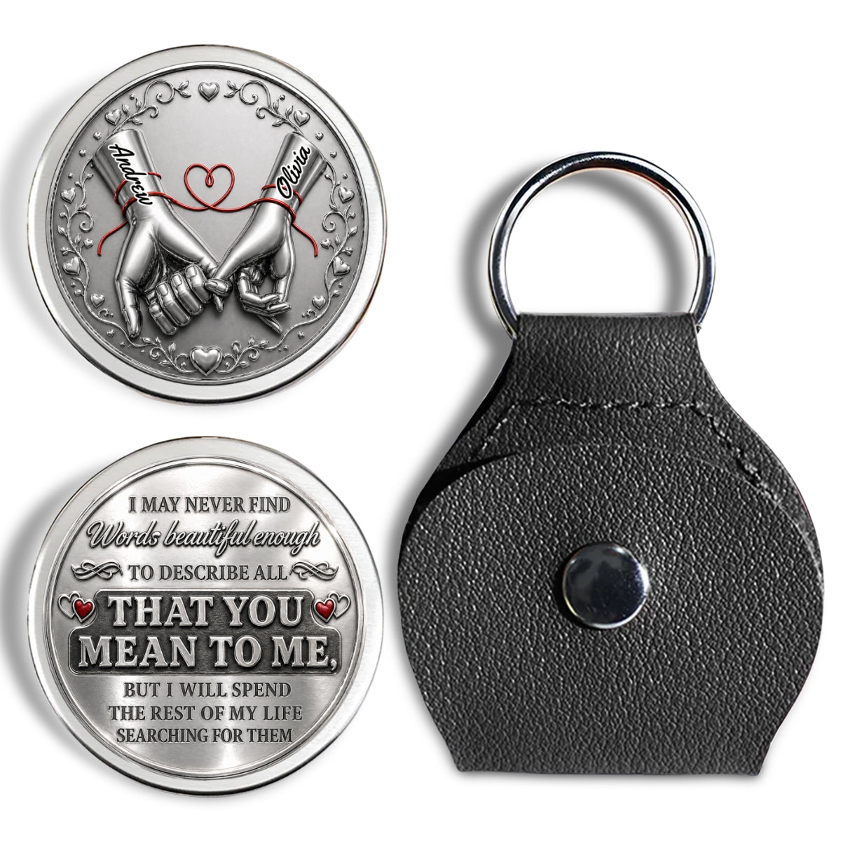 Custom Coin Keychain for Husband, Mother's Day, Anniversary Gifts • Never Find Words Beautiful Enough - Personalized Pocket Hug