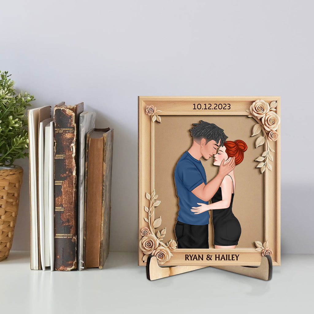 Custom Couple's Decor, Anniversary & Wedding Gift • Romantic Floral With Couple - Personalized Wooden Plaque