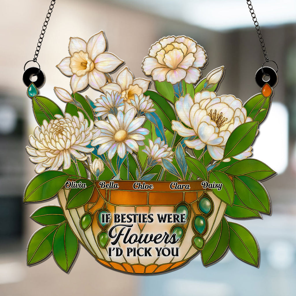 Custom Best Friend Hanging Decor, Friendship Birthday Gifts • Besties Bloom Together - Personalized Suncatcher