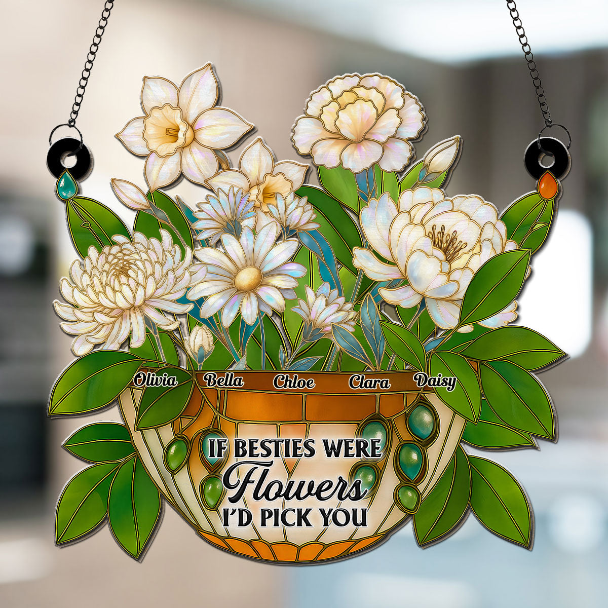 Custom Best Friend Hanging Decor, Friendship Birthday Gifts • Besties Bloom Together - Personalized Suncatcher