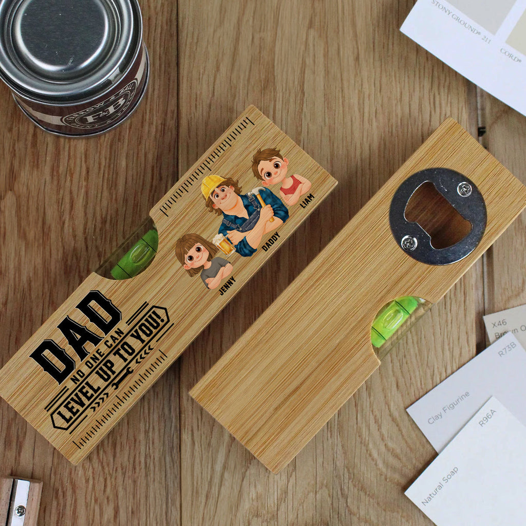 Dad Powered By Love - Personalized Wooden Spirit Level Bottle Opener
