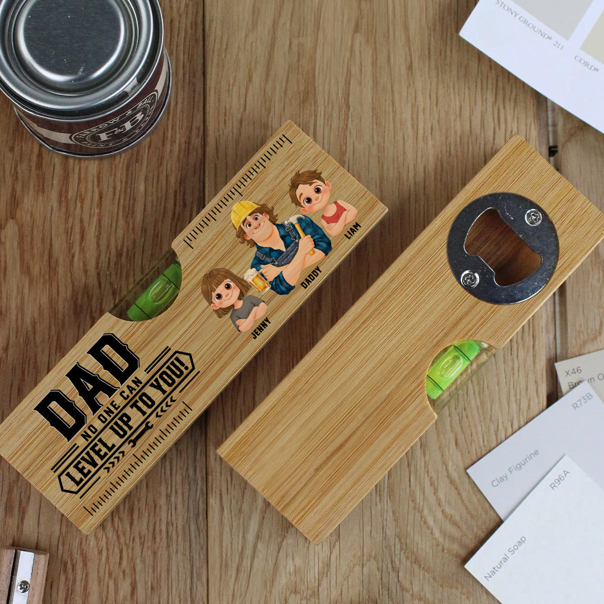 Dad Powered By Love - Personalized Wooden Spirit Level Bottle Opener