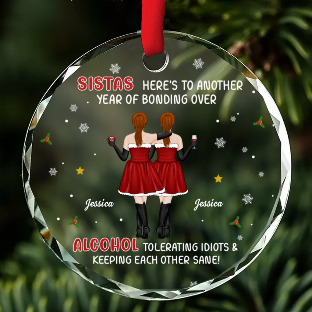 Custom Friendship Christmas Ornament, Best Friend Gift •  Alcohol Tolerating - Personalized Glass Ornament