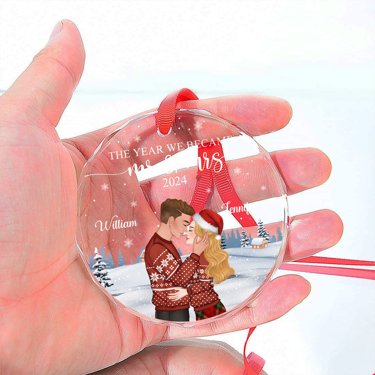 Custom Couple Christmas Ornament, Anniversary Gift •  We Became Mr And Mrs - Personalized Glass Ornament