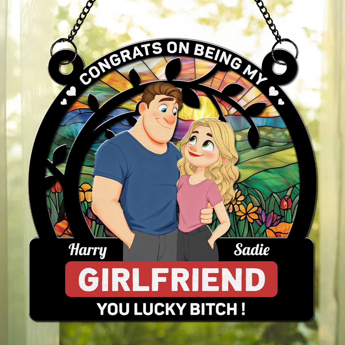 Custom Couple Hanging Decor, Anniversary Valentine's Day Gifts • Love Is You - Personalized Suncatcher
