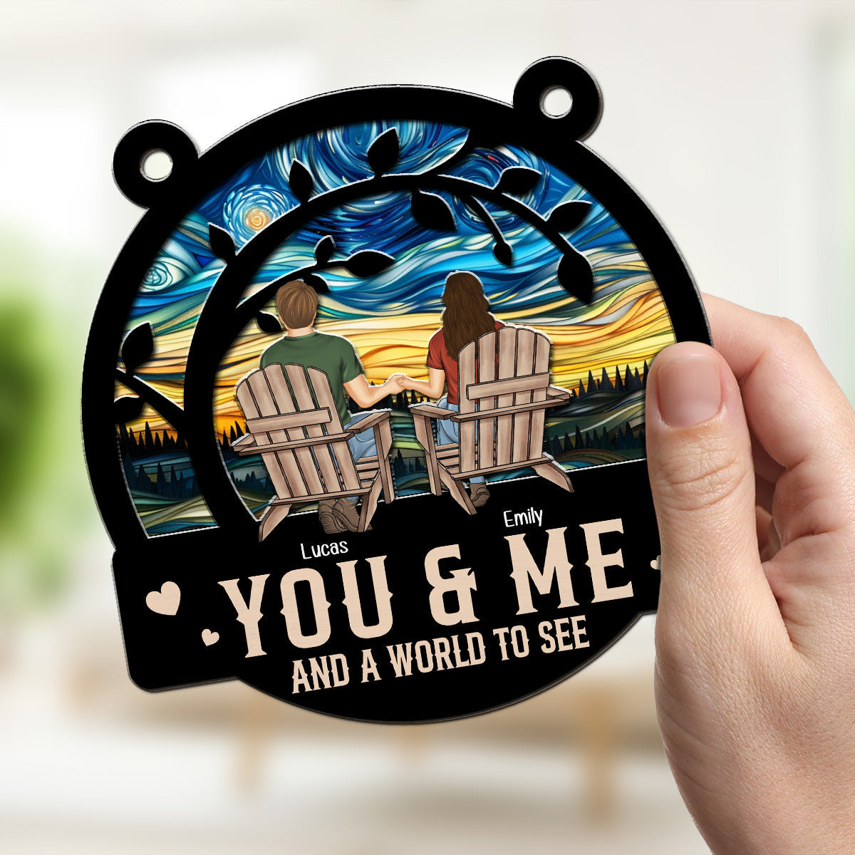 Custom Couple Hanging Decor, Anniversary Valentine's Day Gifts • Home Is Anywhere With You - Personalized Suncatcher