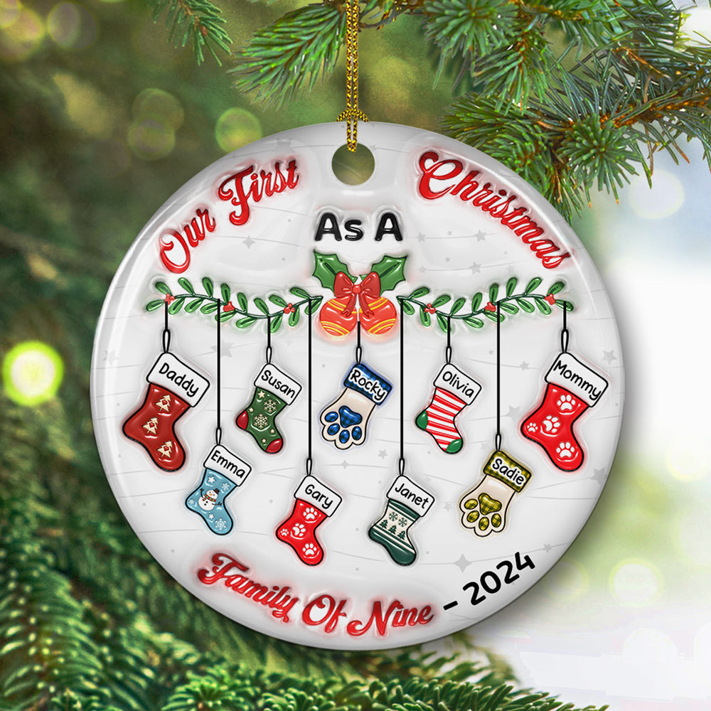 Custom Family First Christmas Ornament •  Our First Christmas As A Family - Personalized 3D Inflated Effect Ceramic Ornament
