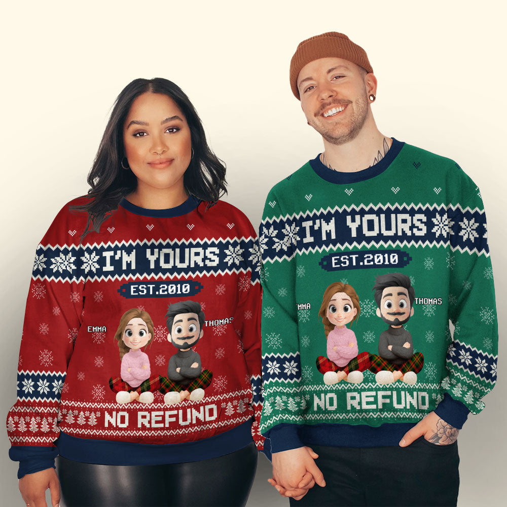 Custom Couple Christmas Sweatshirt, Anniversary Gift • No Return I Am Yours - Personalized All-Over-Print Sweatshirt