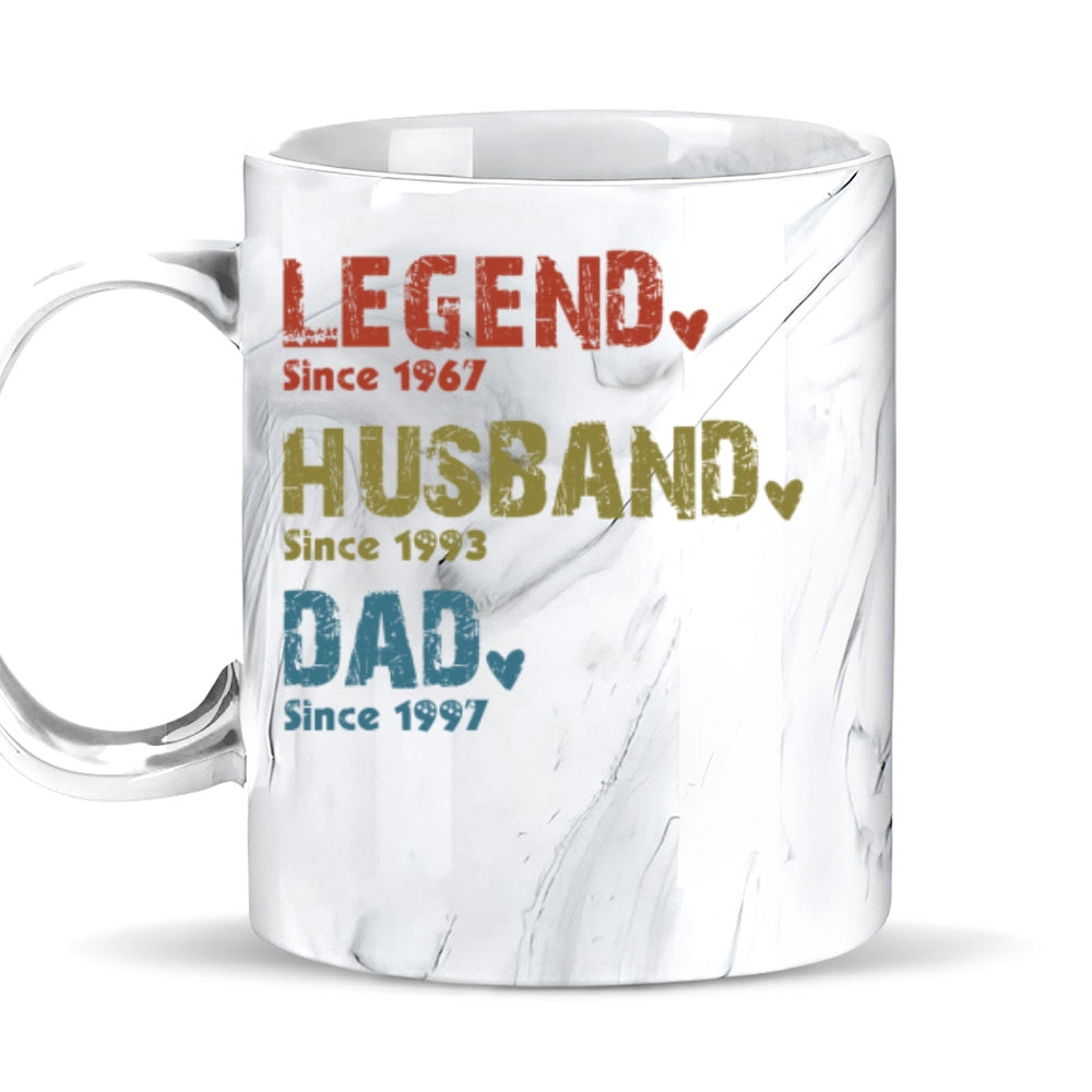 Custom Father's Day, Special Gift for Dad & Grandpa • Legend, Husband, Dad, Grandpa - Personalized Grey Marble Mug