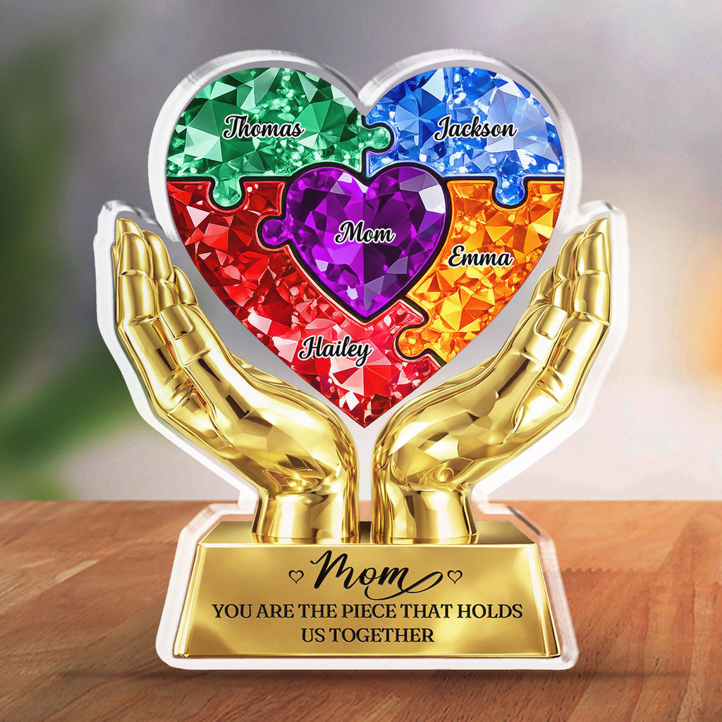 Custom Mother's Day Decor, Gift for Mom & Grandma • Puzzle Heart - Personalized Acrylic Plaque