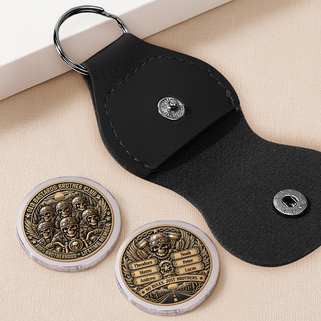 Custom Besties Coin Keychain, Friendship Birthday Gifts • Brothers Ride Through Every Mile - Personalized 3D Printing Pocket Hug