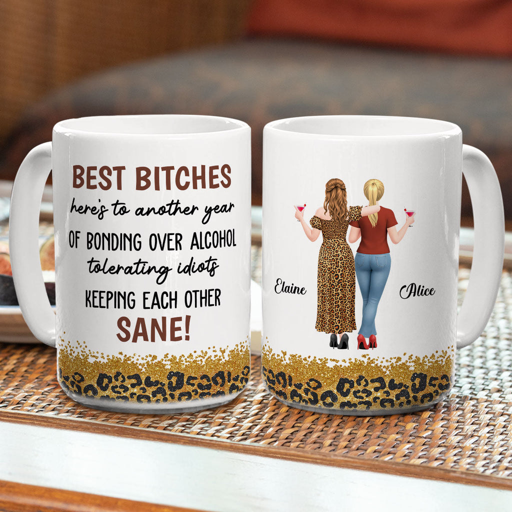 Custom Best Friend, Christmas & Birthday Friendship Keepsake Gift • Bonding Over Alcohol Tolerating Idiots - Personalized Coffee Mug