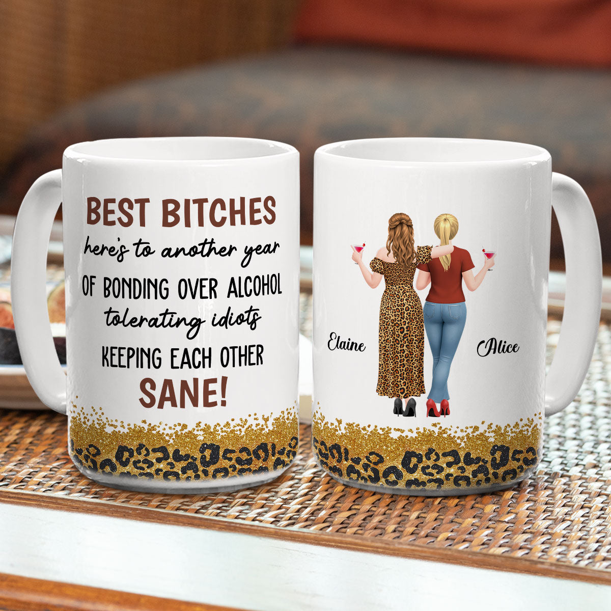 Custom Best Friend, Christmas & Birthday Friendship Keepsake Gift • Bonding Over Alcohol Tolerating Idiots - Personalized Coffee Mug