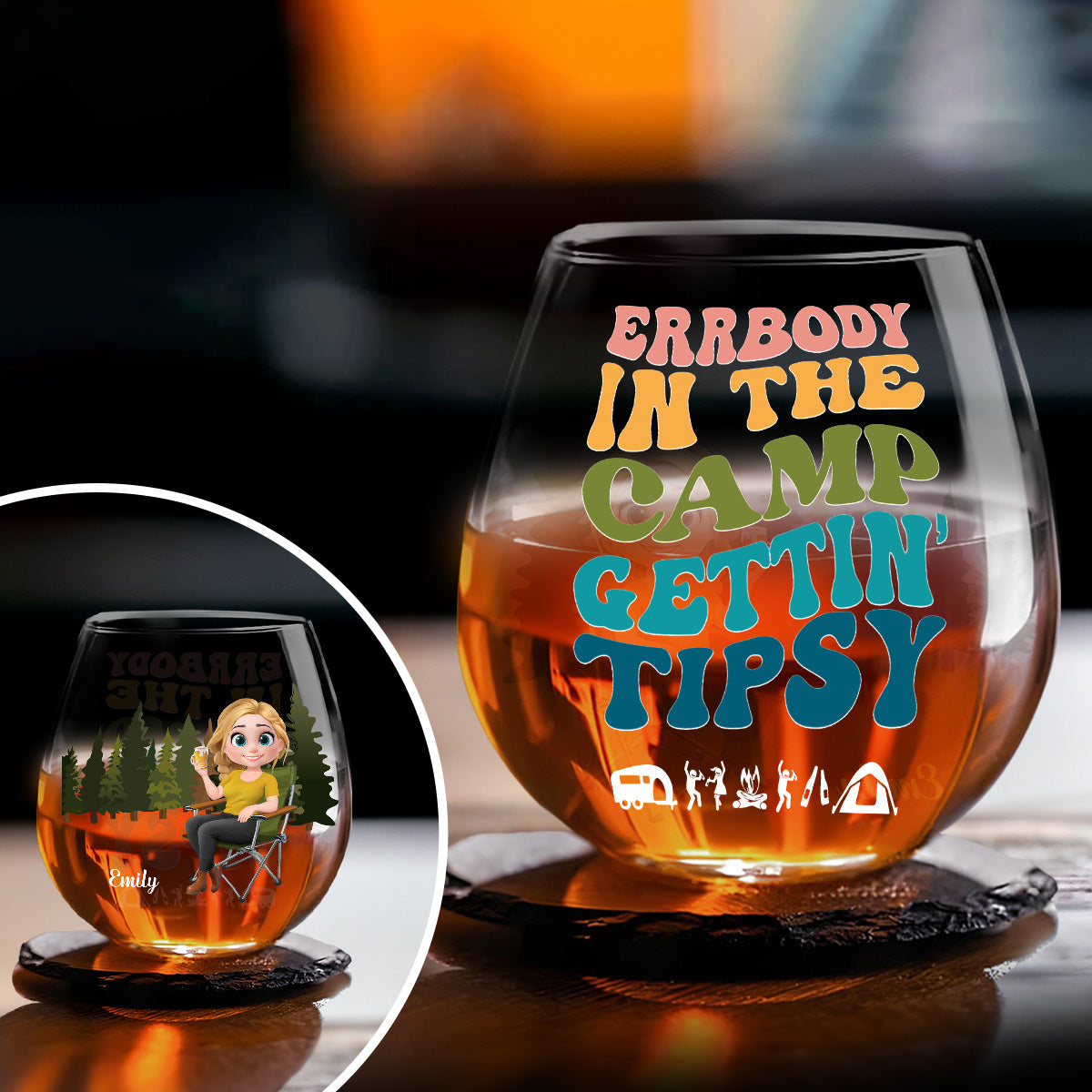 Tipsy Campers Happy Memories Made - Personalized Wine Glass