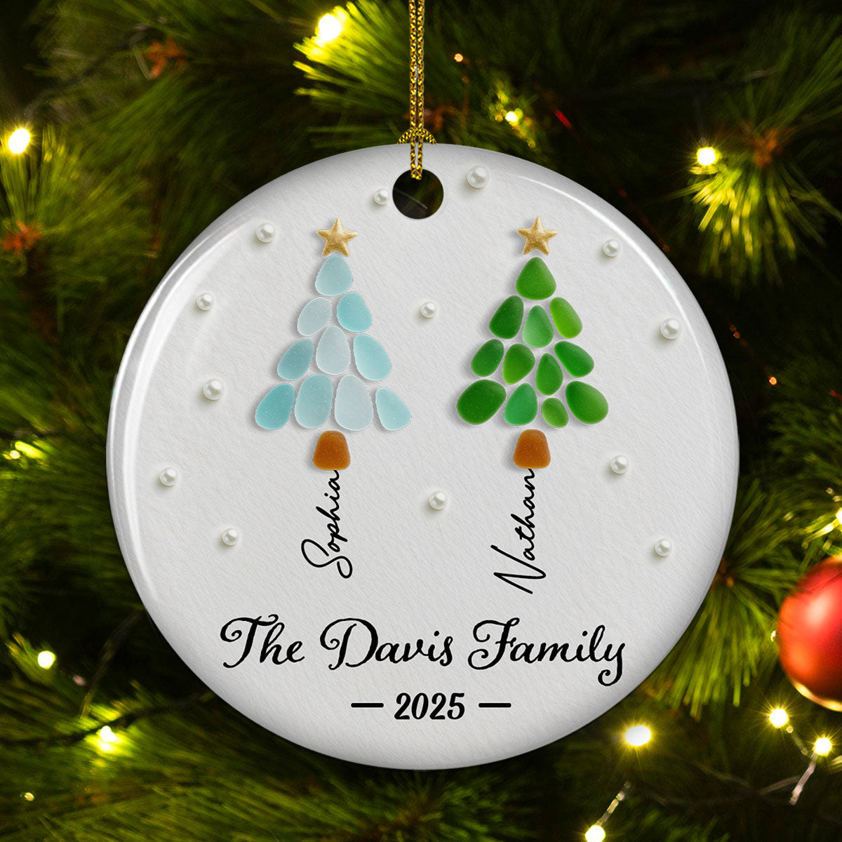 Custom Family Ornament, Christmas Gift for Family Members •  Family Fir Trees - Personalized 3D Effect Ceramic Ornament