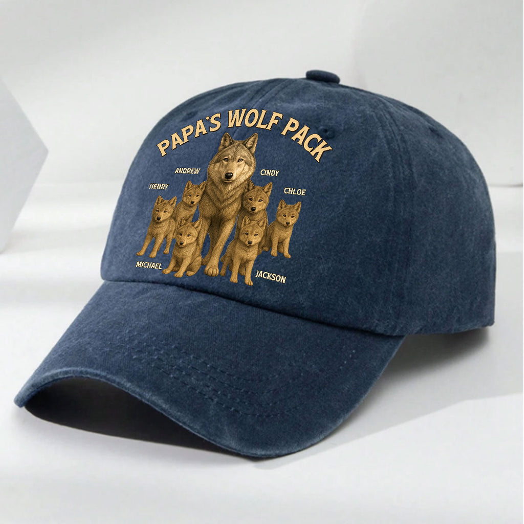 Papa’s Wolf Pack - Personalized Vintage Washed Denim Cap