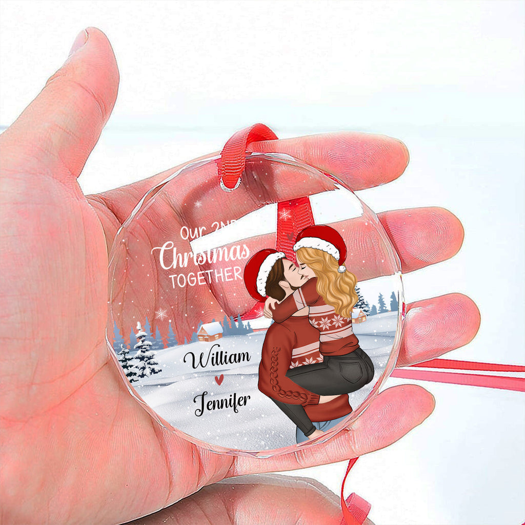 Custom Couple Christmas Ornament, Anniversary Gift •  Christmas Together Couple - Personalized Glass Ornament