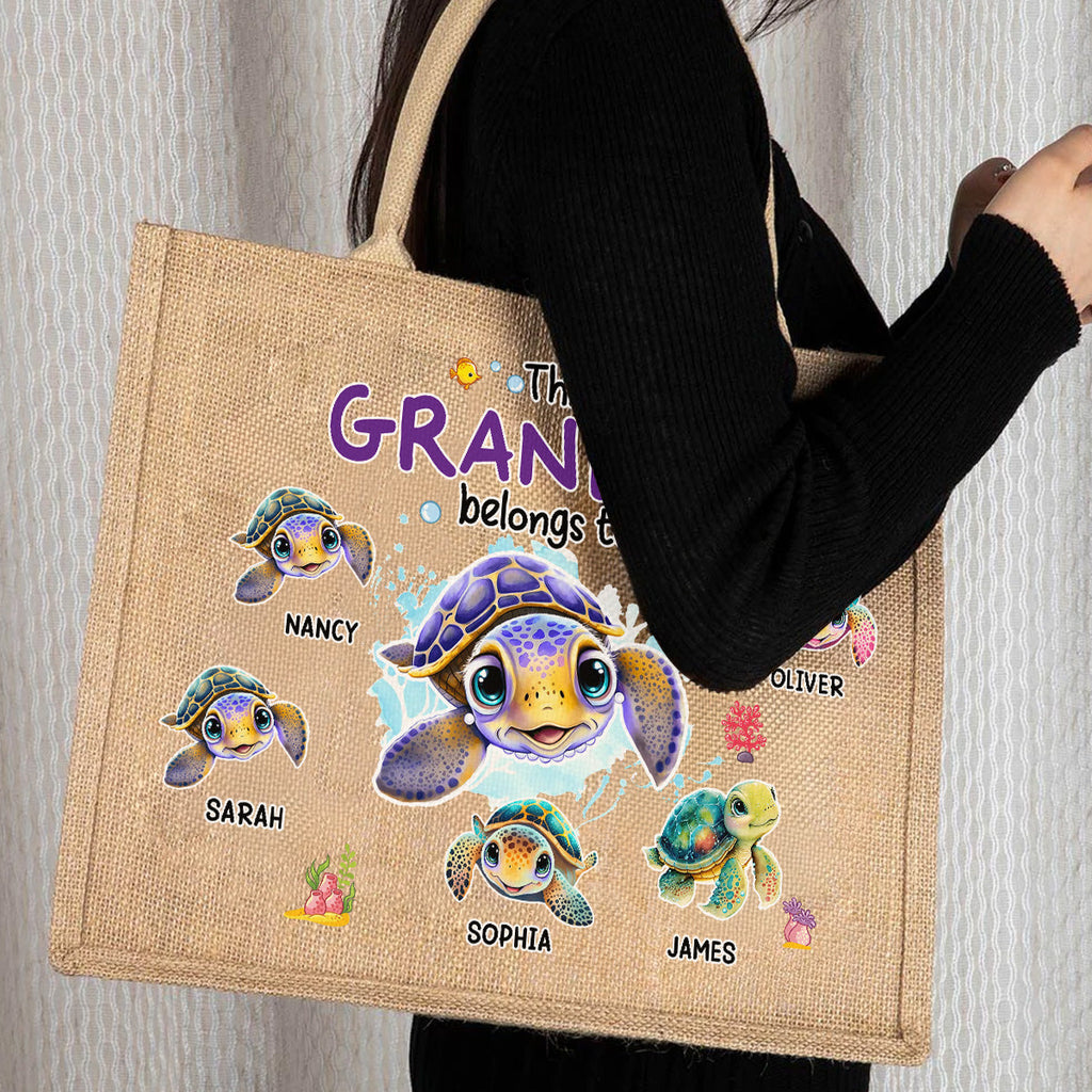 This Grandma Belongs To - Personalized Jute Tote Bag
