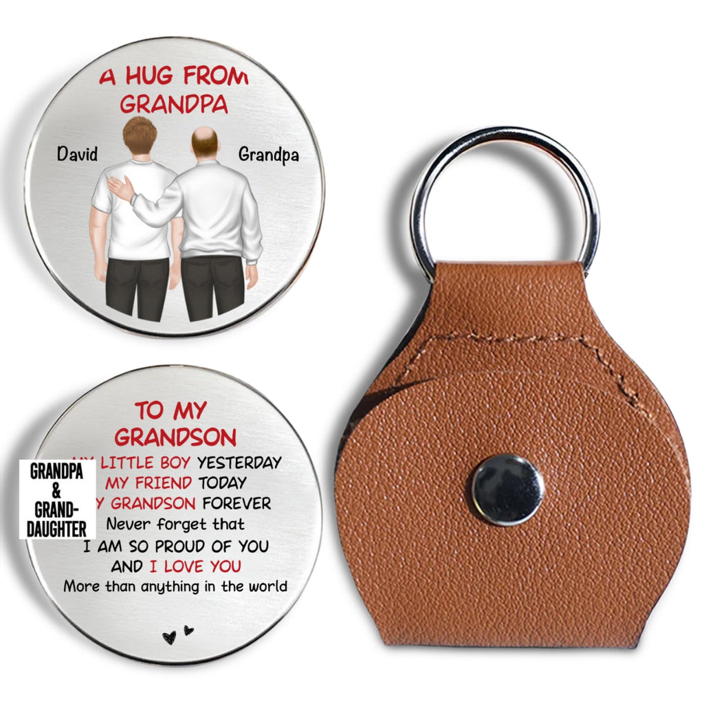 Custom Coin Keychain For Grandson Nephew, Family Keepsake • A Hug From Grandpa - Personalized Pocket Hug