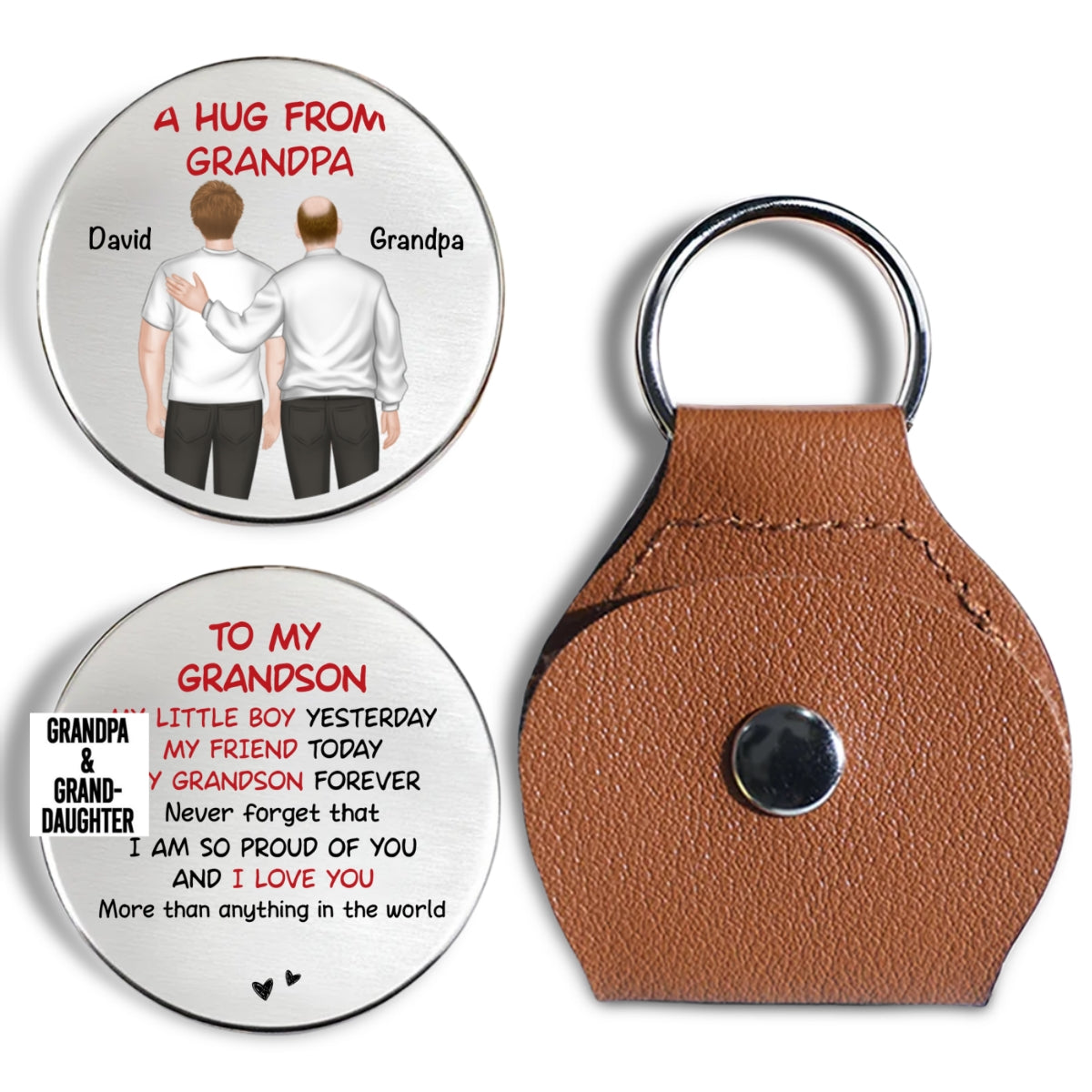 Custom Coin Keychain For Grandson Nephew, Family Keepsake • A Hug From Grandpa - Personalized Pocket Hug