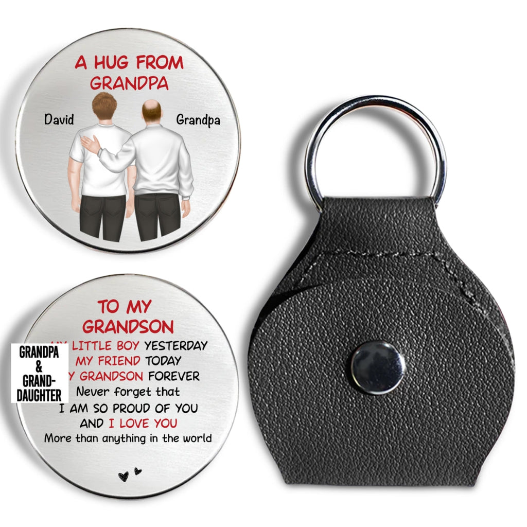 Custom Coin Keychain For Grandson Nephew, Family Keepsake • A Hug From Grandpa - Personalized Pocket Hug