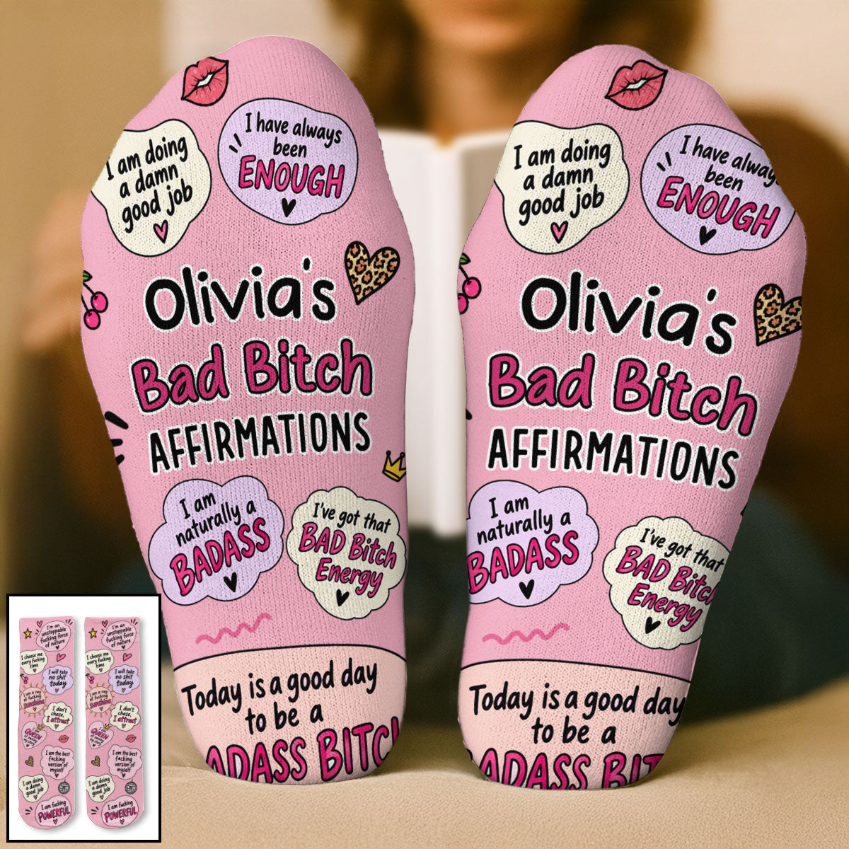 Custom Name Friendship Footwear, Christmas Birthday Gift For Bestie • Badass Affirmations - Personalized Crew Socks