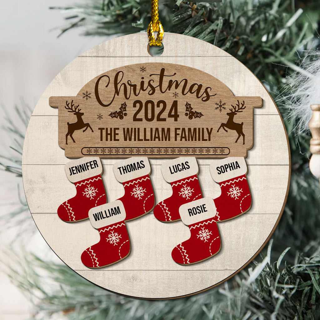 Custom Family Ornament, Christmas Gift for Family Members •  Name Christmas Socks - Personalized 2-layered Wood Ornament