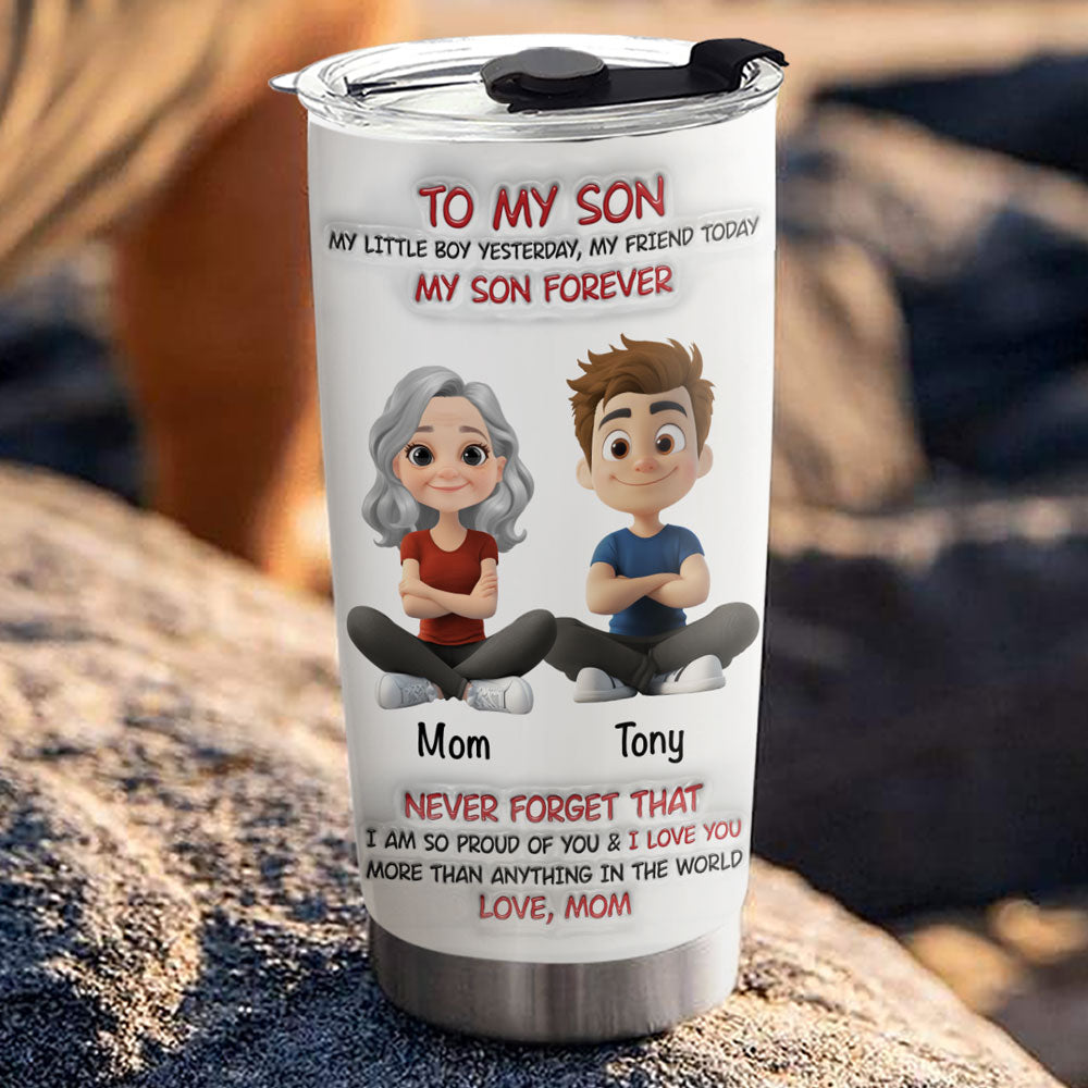 Custom Christmas Birthday Gifts For Son • Mommy And Son Forever - Personalized 3D Inflated Effect Tumbler