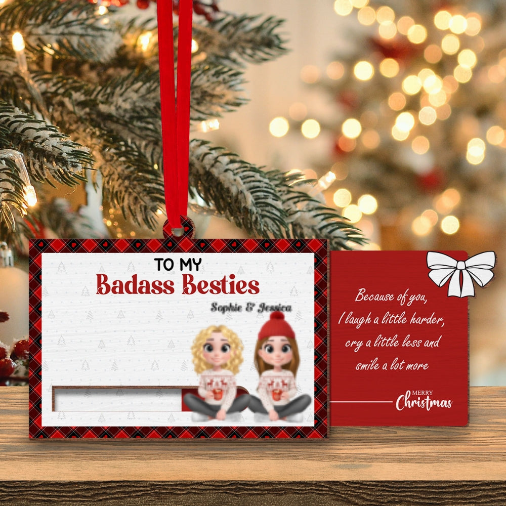 Custom Friendship Christmas Ornament, Best Friend Gift •  To My Badass Bestie - Personalized Slide Ornament