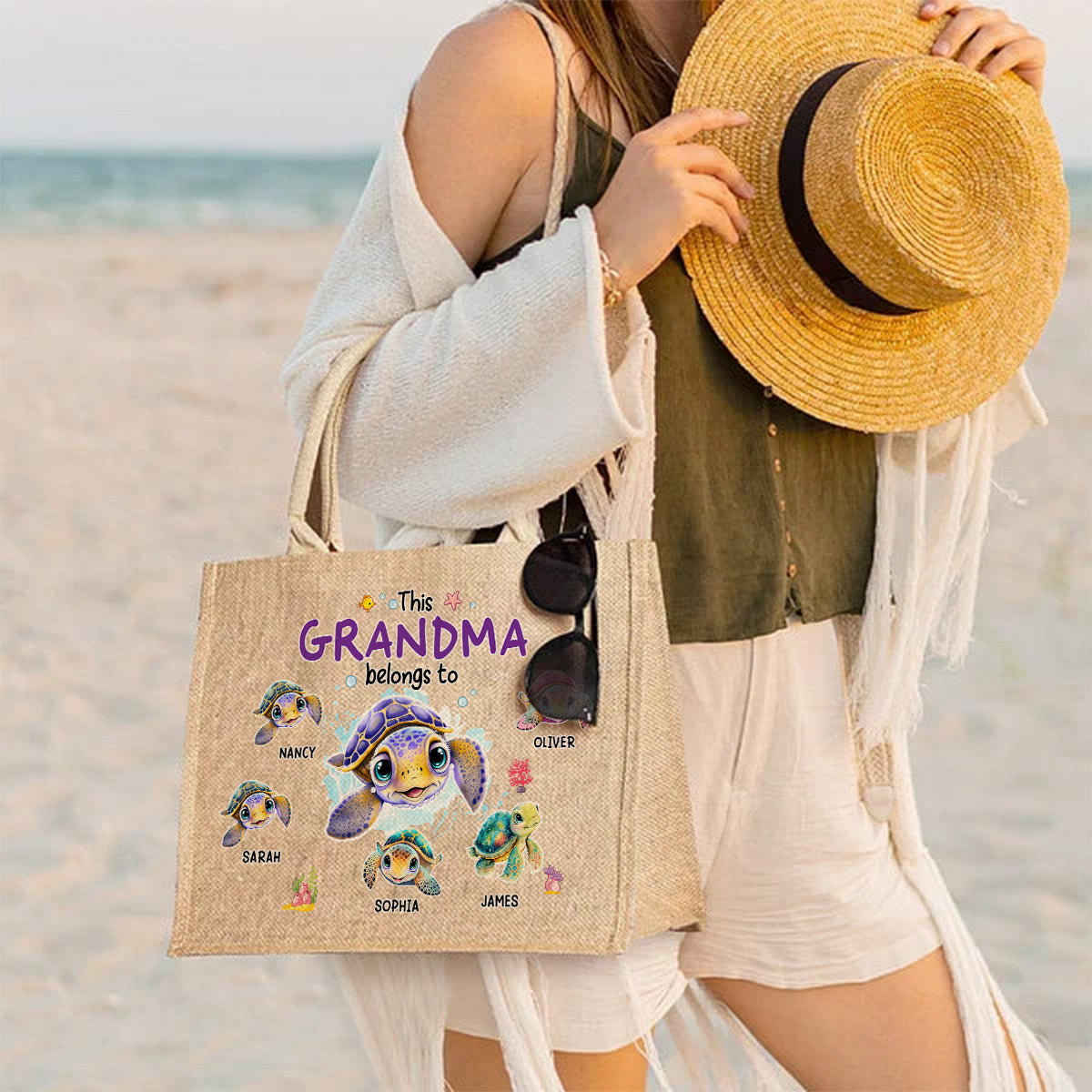This Grandma Belongs To - Personalized Jute Tote Bag