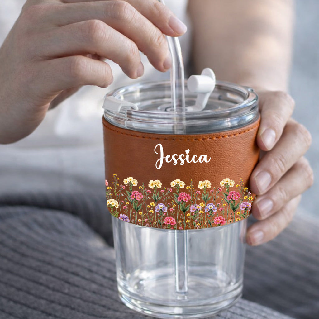 Birth Flower - Personalized Leather Glass Cup
