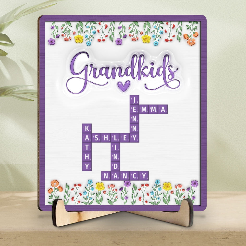 Custom Mother's Day Decor, Gift for Mom & Grandma • Love My Grandkids Crossword - Personalized Wooden Plaque