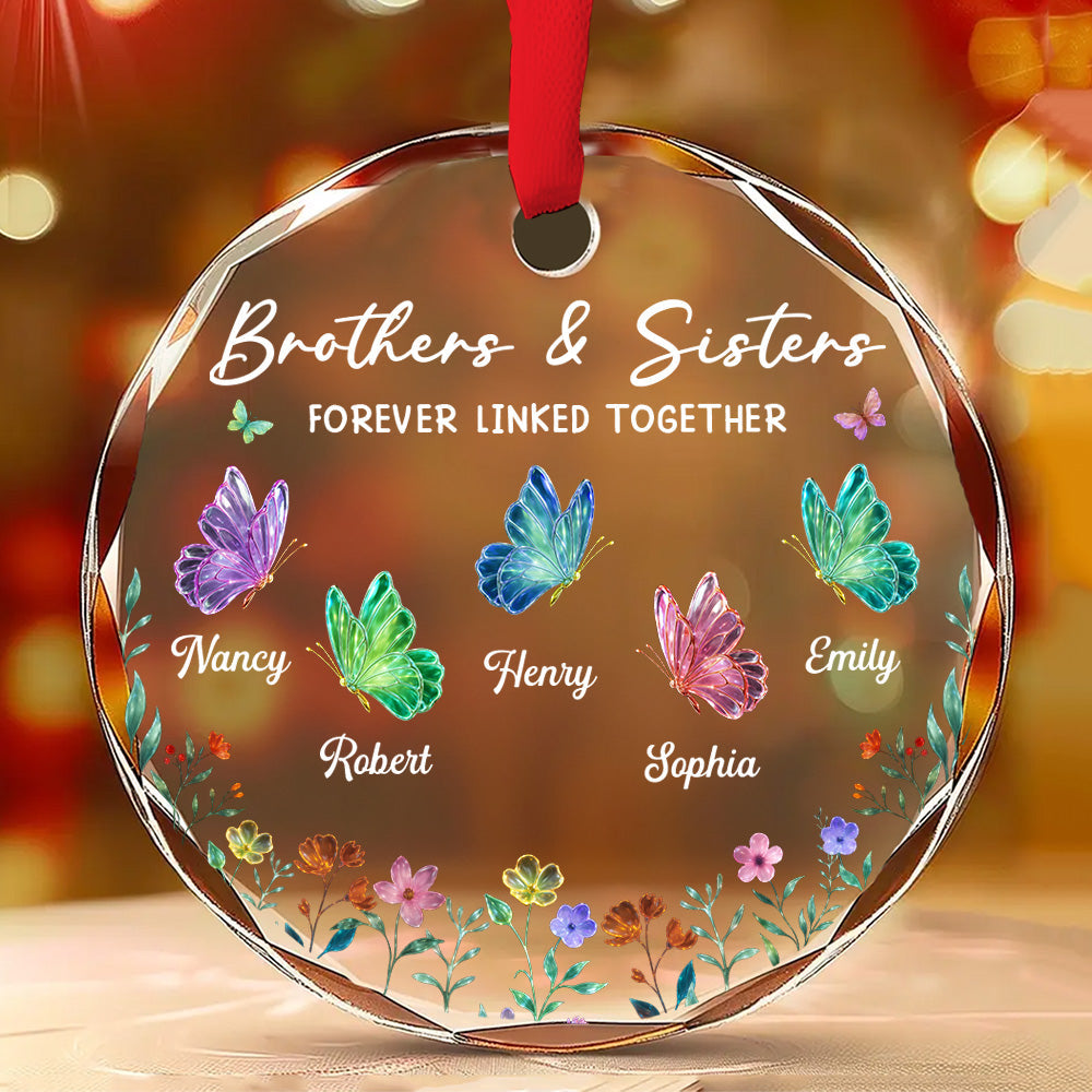 Custom Brothers & Sisters Christmas Ornament •  Brothers Sisters Love - Personalized Glass Ornament