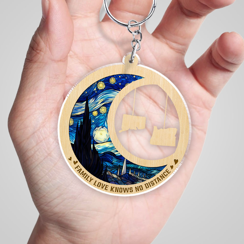 Family Love Knows No Distance - Personalized Acrylic Keychain