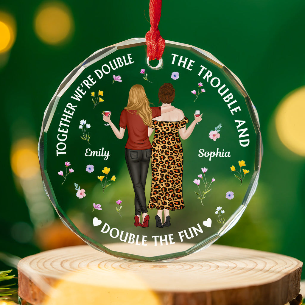 Custom Sister Christmas Ornament •  Two Souls One Crazy Journey - Personalized Glass Ornament
