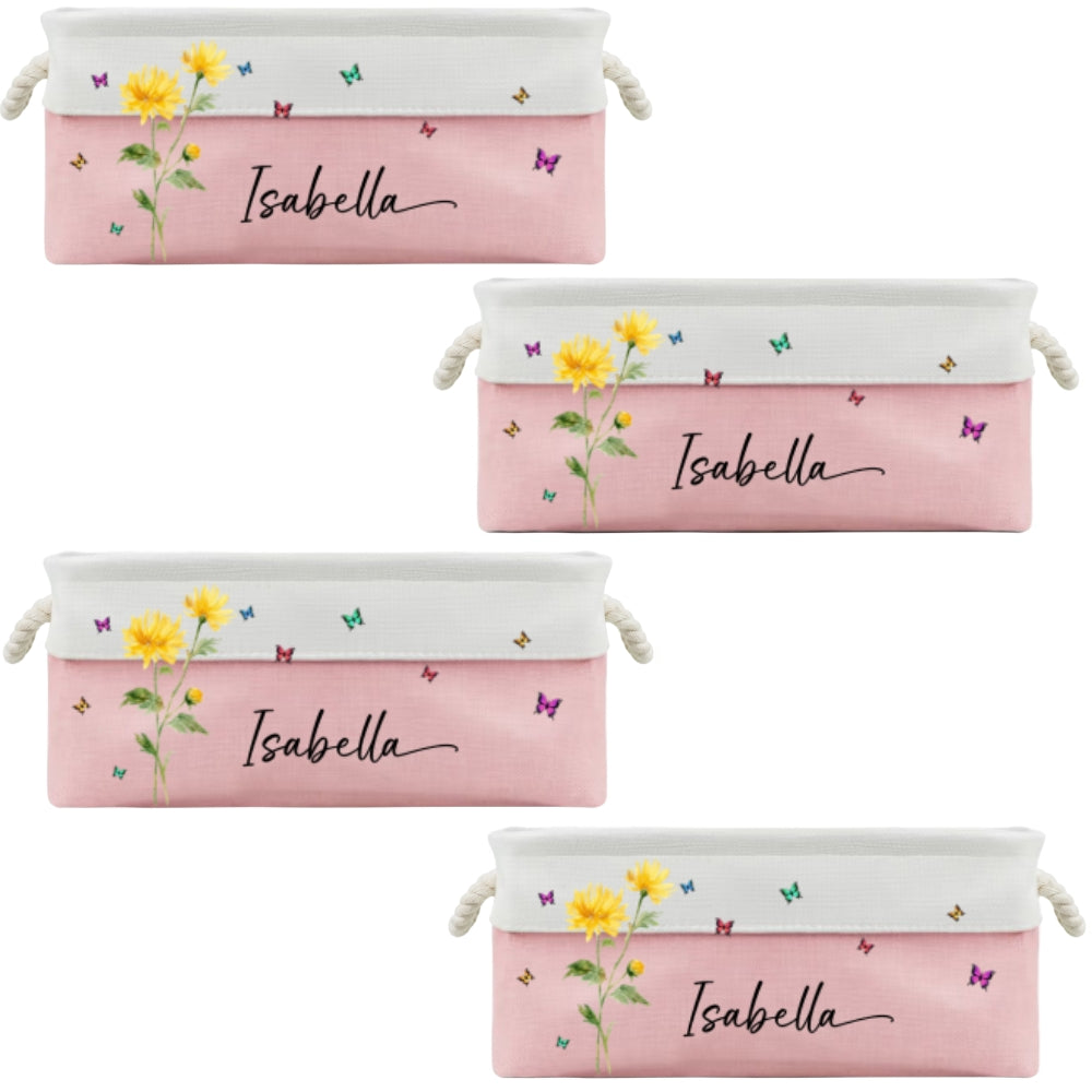 Custom Christmas Birth Flower & Name Gift For Book Lovers, Readers • Flowers Power - Personalized Storage Basket