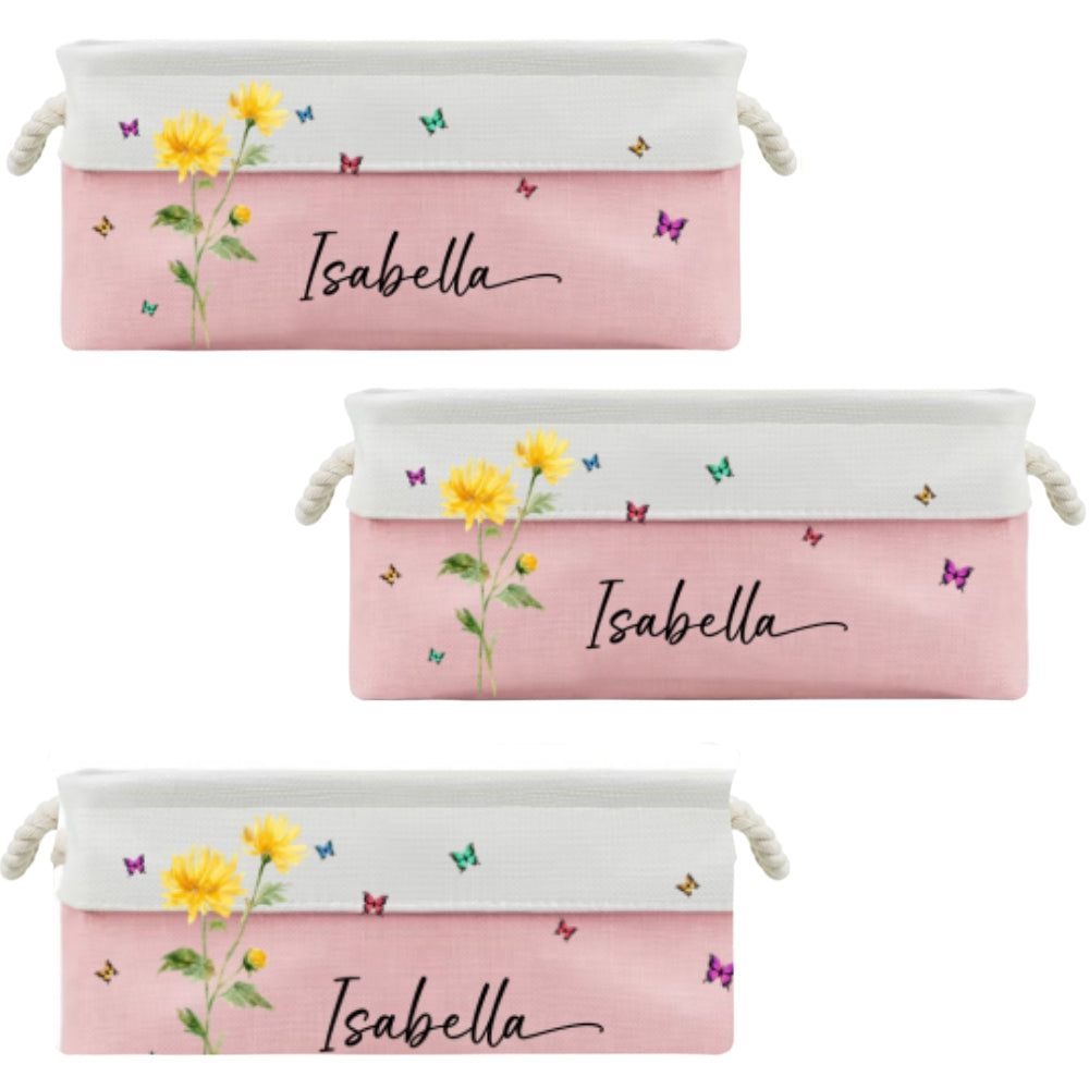 Custom Christmas Birth Flower & Name Gift For Book Lovers, Readers • Flowers Power - Personalized Storage Basket