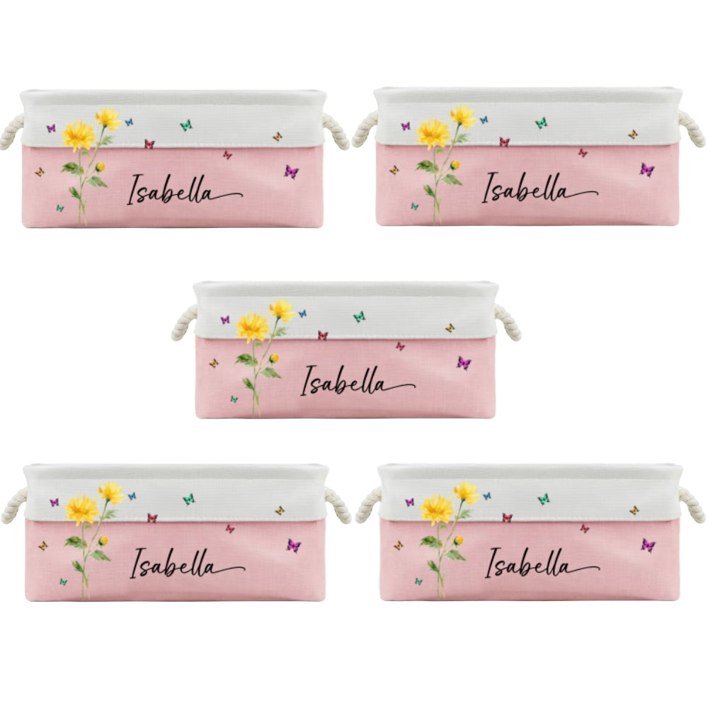 Custom Christmas Birth Flower & Name Gift For Book Lovers, Readers • Flowers Power - Personalized Storage Basket