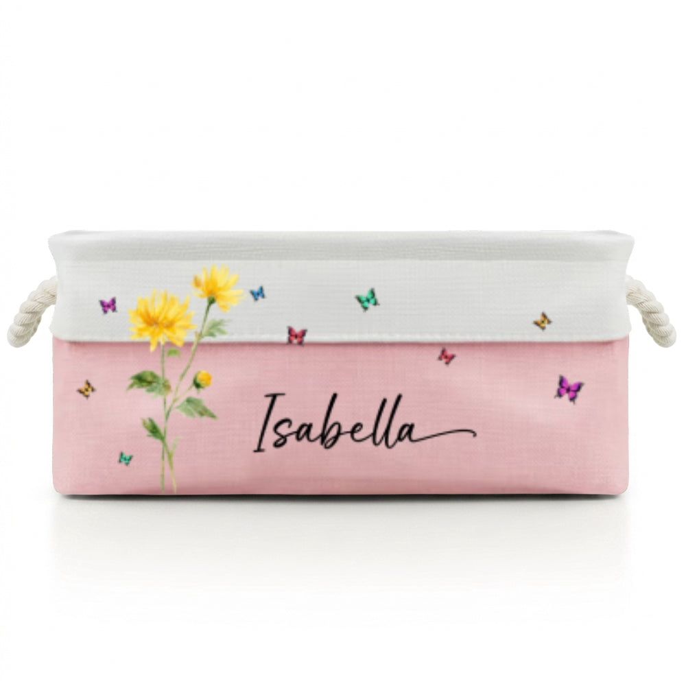 Custom Christmas Birth Flower & Name Gift For Book Lovers, Readers • Flowers Power - Personalized Storage Basket