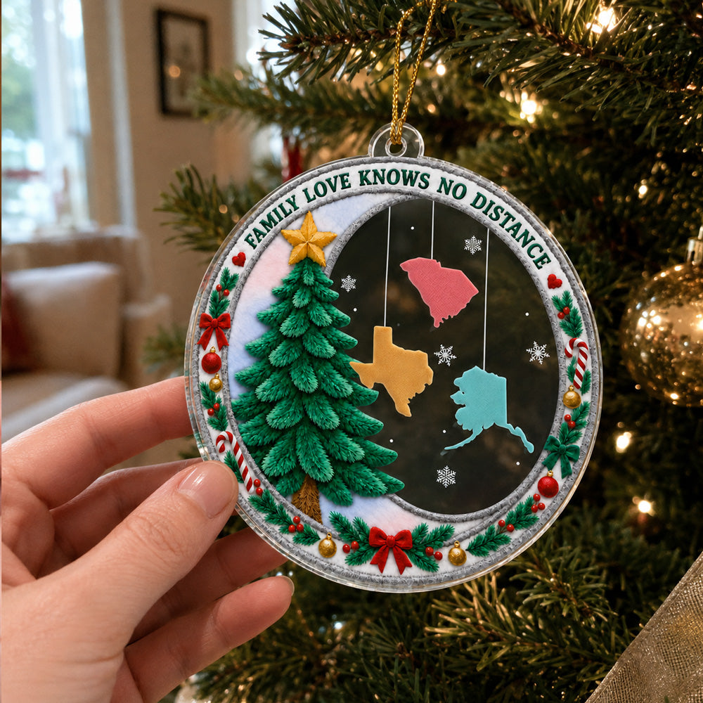 Custom Keepsake Christmas Ornament •  Hearts Together Miles Apart - Personalized Acrylic Ornament