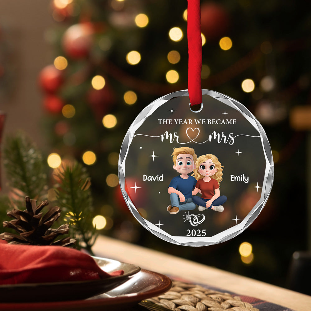 Custom Keepsake Christmas Ornament •  Happily Ever After Begins - Personalized Glass Ornament
