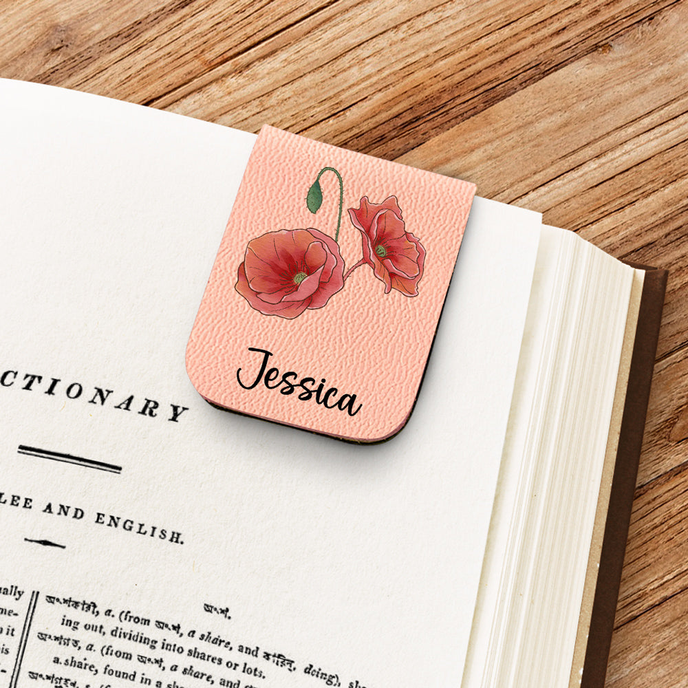 Blooming Flowers - Personalized Leather Bookmark