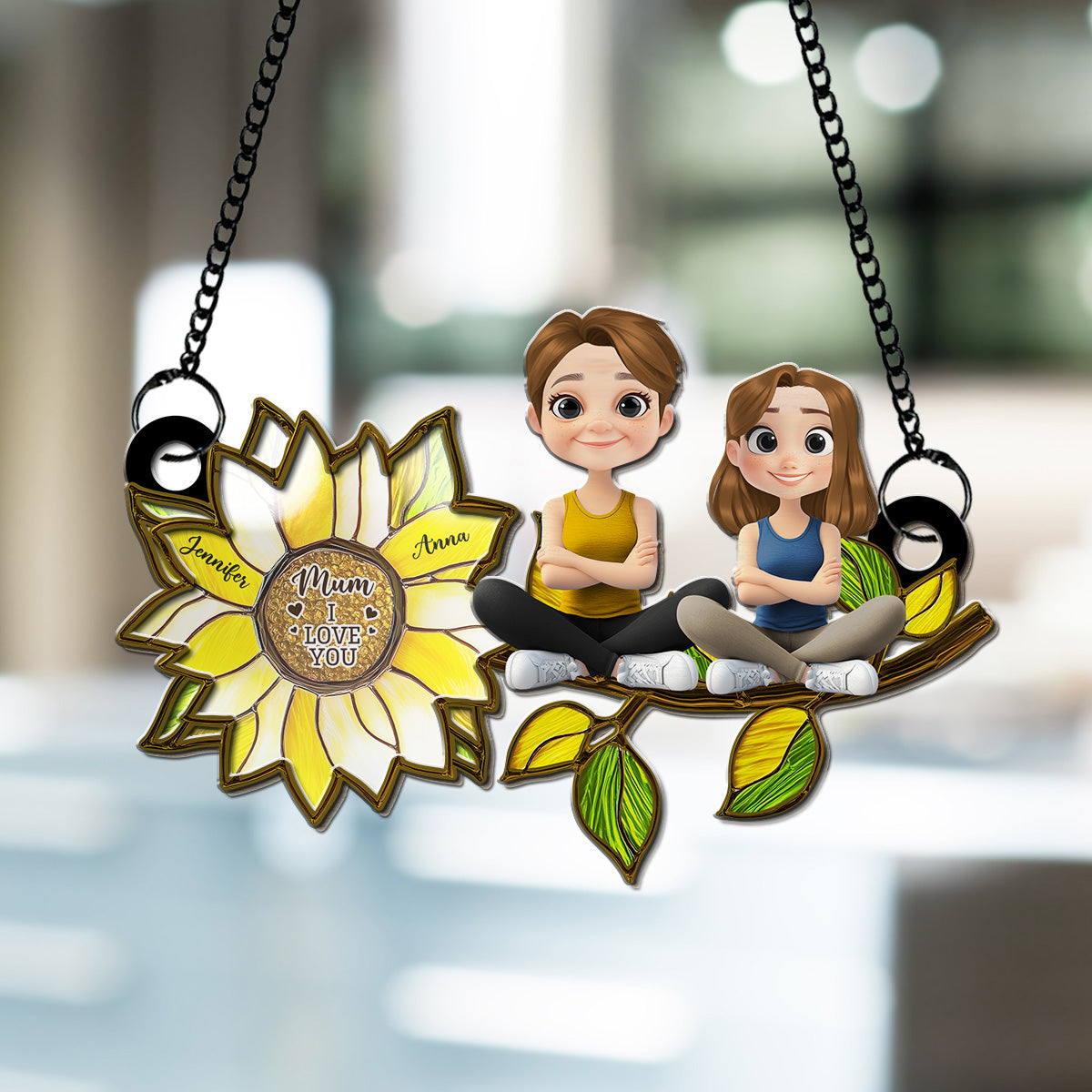 Custom Hanging Decor for Mom Daughter, Mother's Day Gifts • Sunflower Mom - Personalized Suncatcher