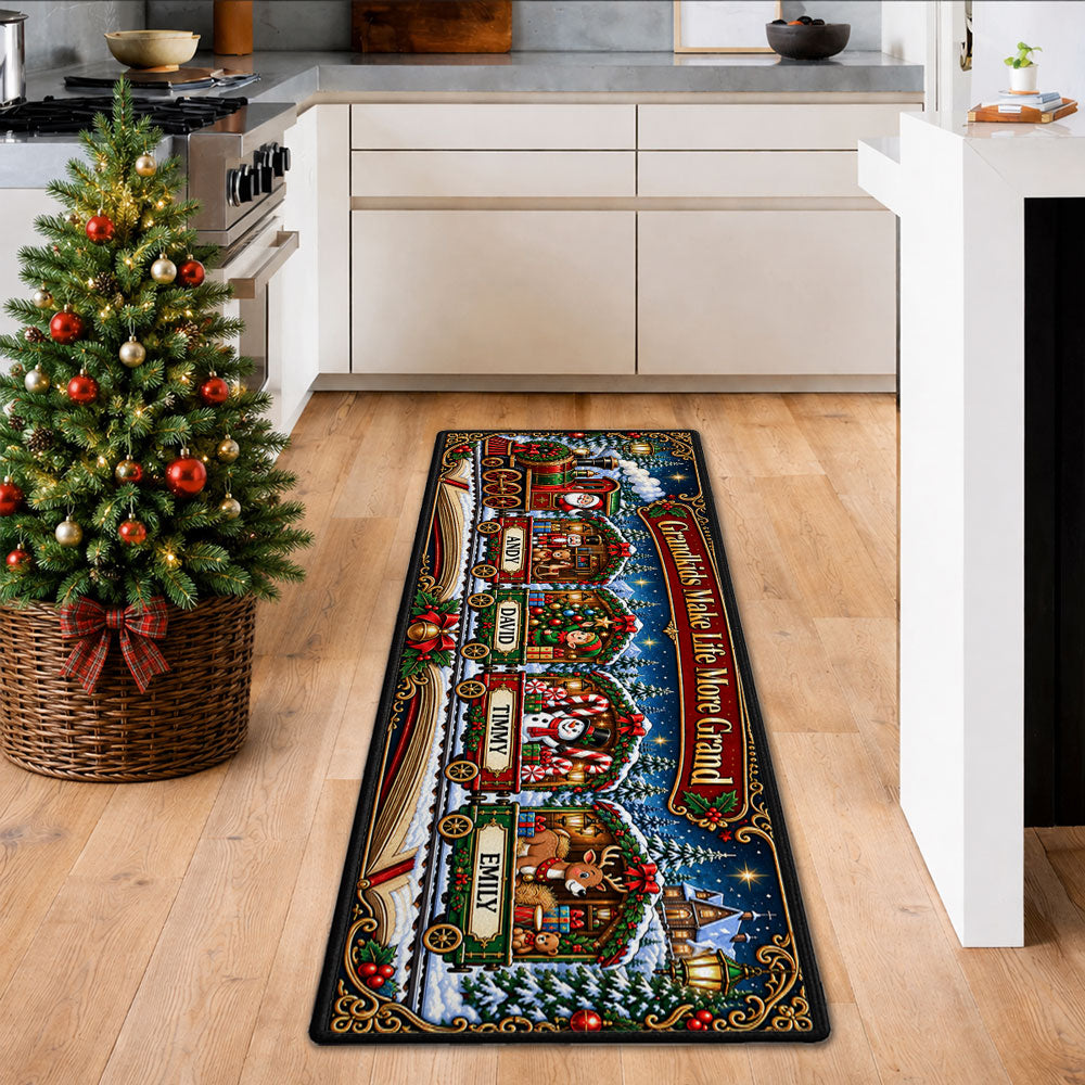 Custom Family Name Rug, Housewarming Birthday Gift For Family Members • Grandkids Make Life More Grand - Personalized Runner Rug