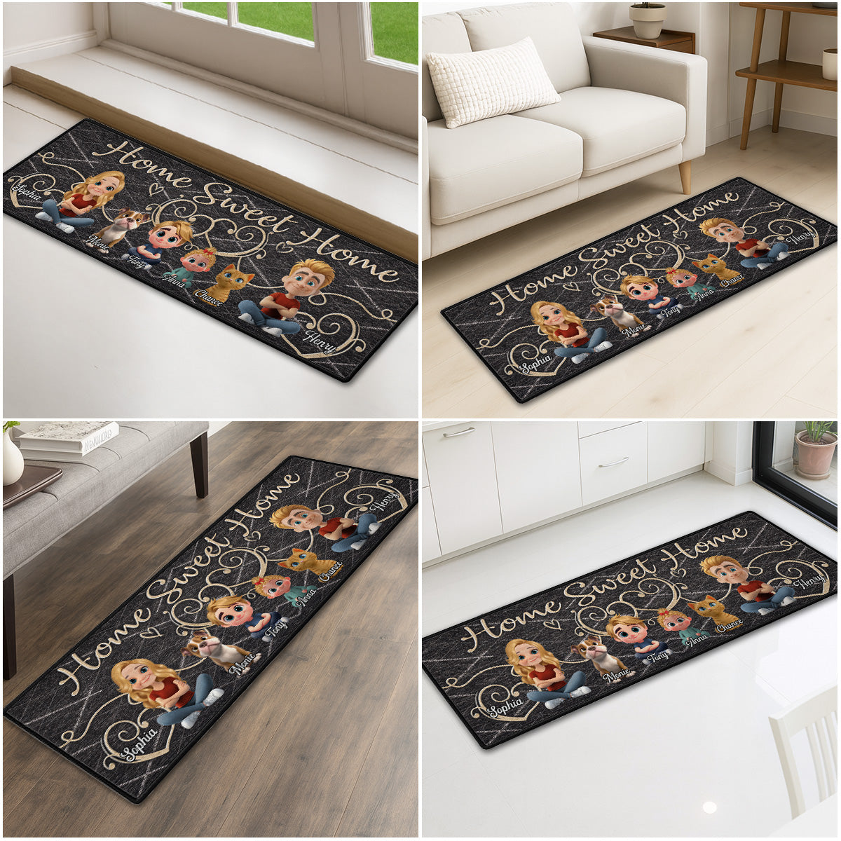 Custom Family Name Rug, Housewarming Birthday Gift For Family Members • Home Sweet Home - Personalized Runner Rug