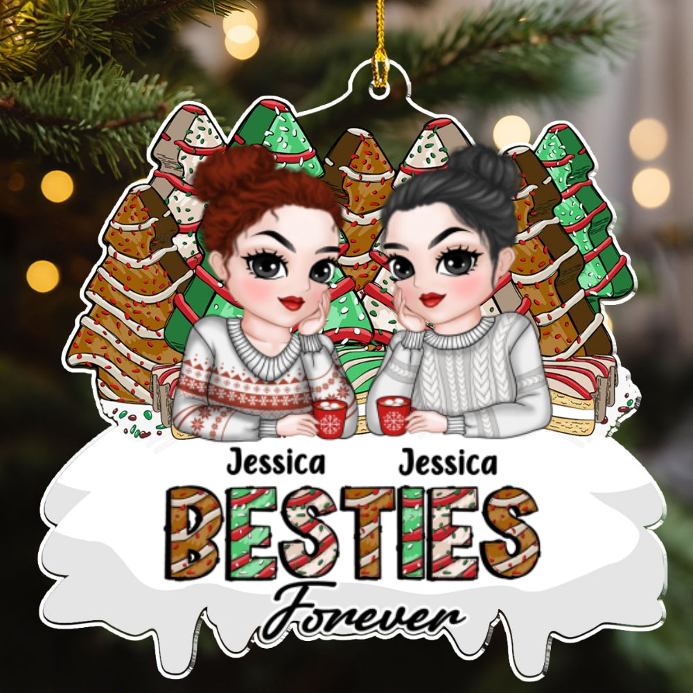 Custom Friendship Christmas Ornament, Best Friend Gift •  Besties Forever Christmas Tree Cake - Personalized Acrylic Ornament