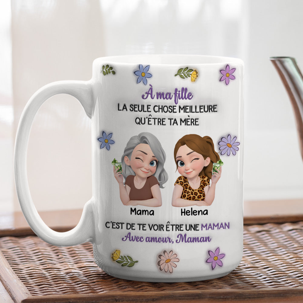 Custom Mother's Day Gift for Daughter • Personnages Liés Ensemble - Mug Personnalisé avec Effet 3D Gonflé