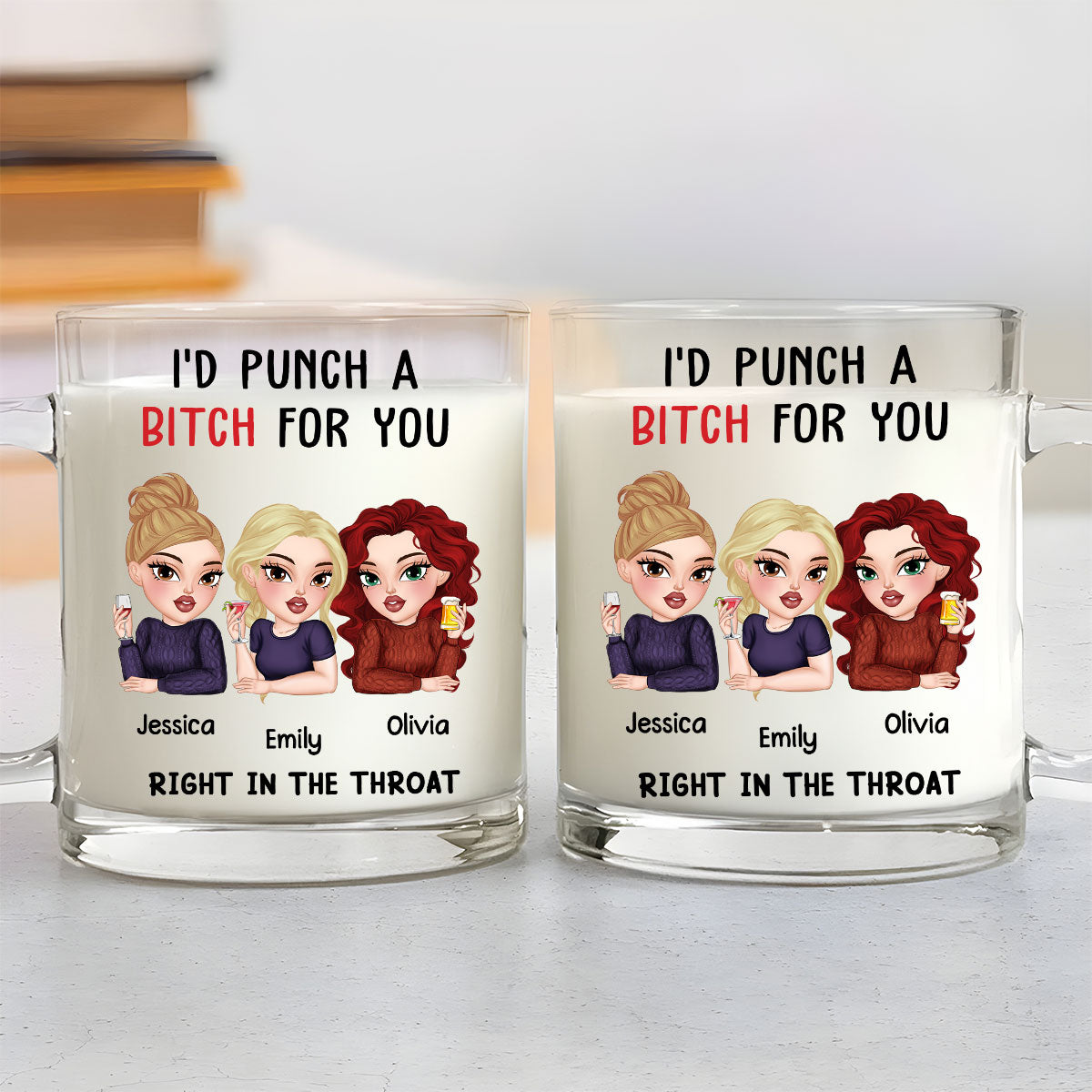Custom Best Friend, Christmas & Birthday Friendship Keepsake Gift • Punch A Bitch For You My Bestie - Personalized Glass Mug