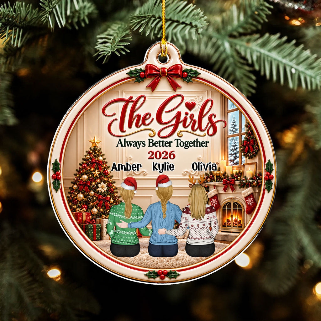 Custom Sister Christmas Ornament •  Gathered in Plaid - Personalized Acrylic Ornament